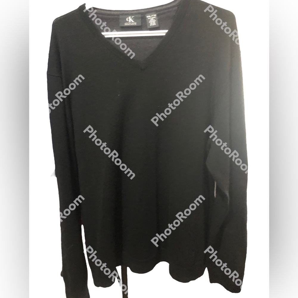 Calvin Klein 100% Merino Extra fine Wool V neck Black XXL